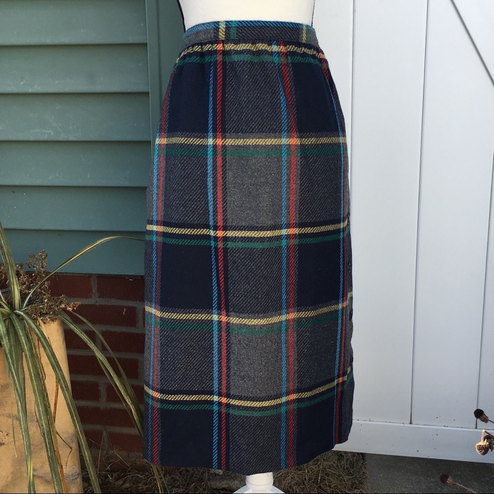 NWT Vintage Plaid Wool Blend Midi Skirt Size 10